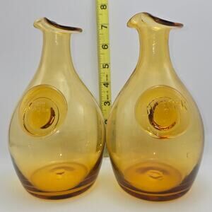 Blenko North American Art‎ Glass hand made topaz oil and vinegar cruets.